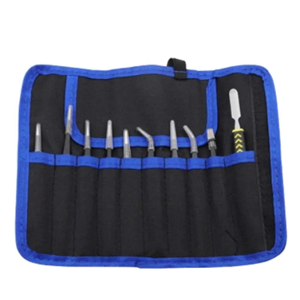 

9/10pcs Curved/Straight Design Precision Tweezers Set Hand Tools Durable Anti-Static Tweezers Anti-static Black