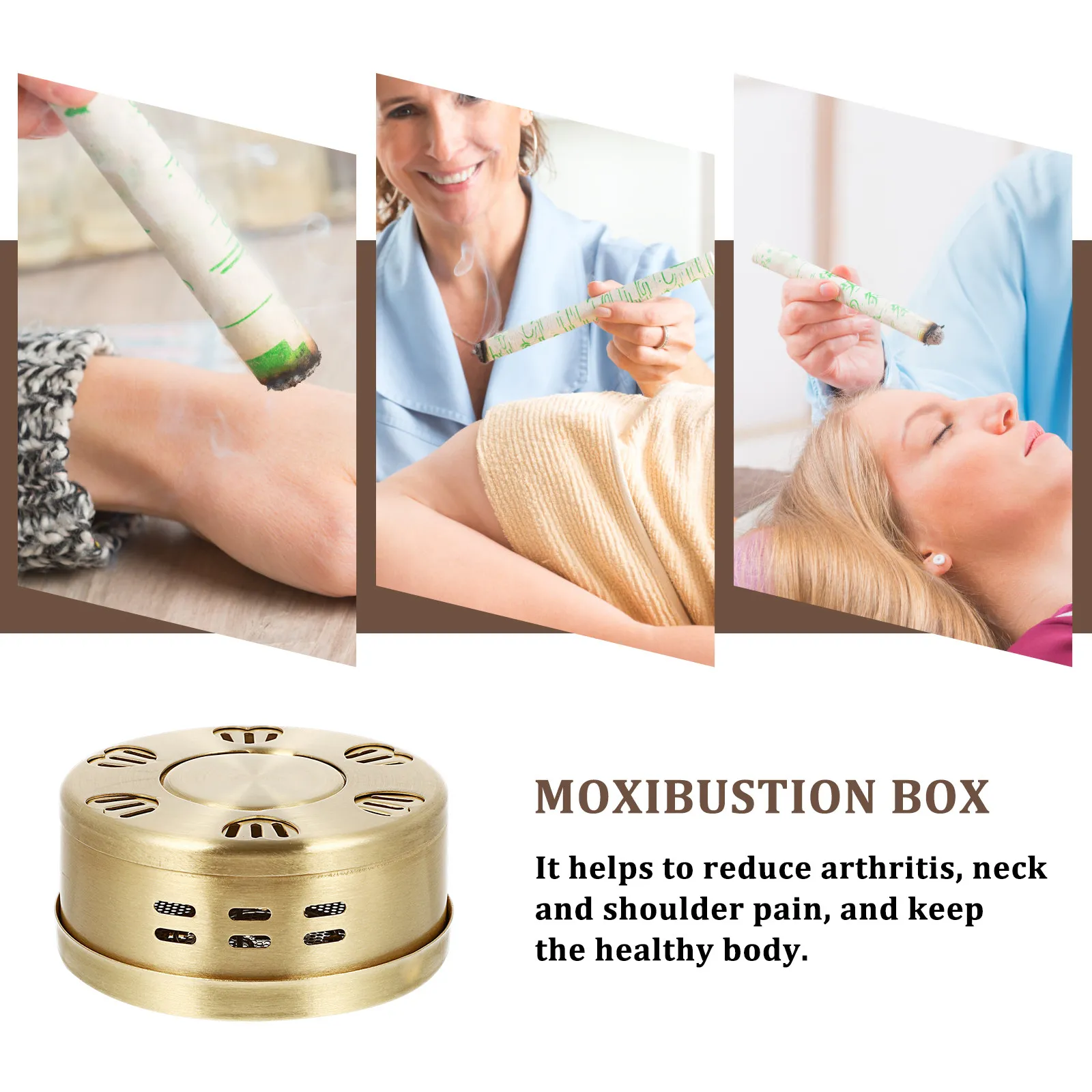 Copper Moxibustion Box Portable Smokeless Moxa Sticks Holder for Body Care Pain Relief Therapy Tool Golden Moxibustion Box