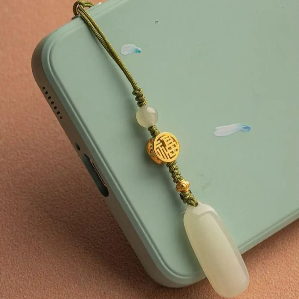Porte-clés créatif en jade Hetian naturel, pendentif vert pour clés et téléphone portable, symbole de tranquillité et de paix, pour femme