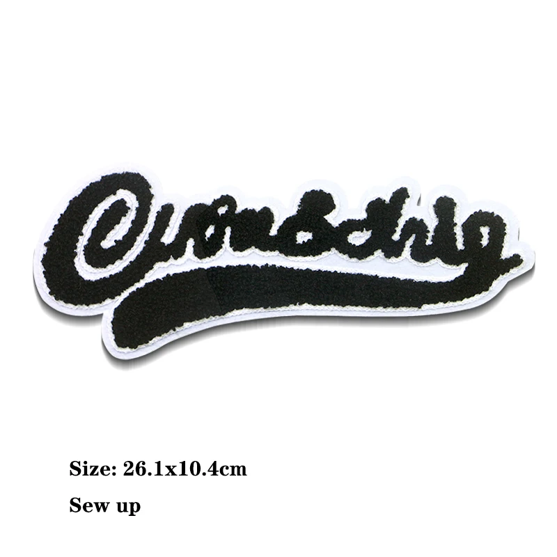 Fashion Black Letter Patch Chenille Icon English Towel Embroidery Applique Patch For Clothing DIY Iron on Patch on the stickers