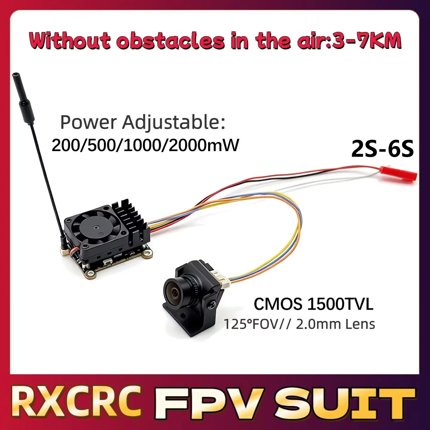 Over 20Km 5.8Ghz 2W FPV Wireless VTX Transmitter Built-in Microphone and 2.0mm cmos 1500TVL fpv camera use for long distance