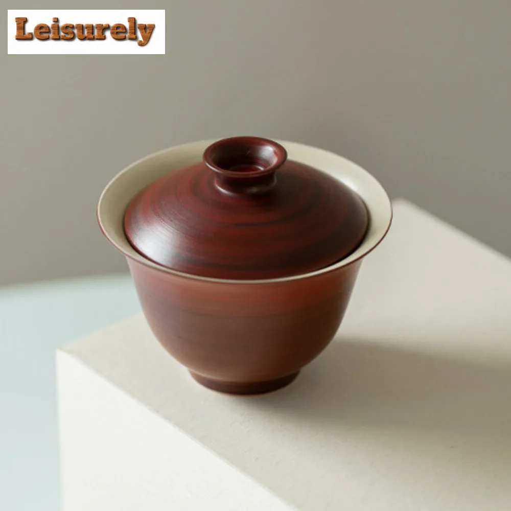 120ml Handmade Fenyin Yin Hawthorn Red Gaiwan Coarse Pottery Tea Tureen Cha Tea Maker Cover Bowl Kung Fu Tea Teaware Collection