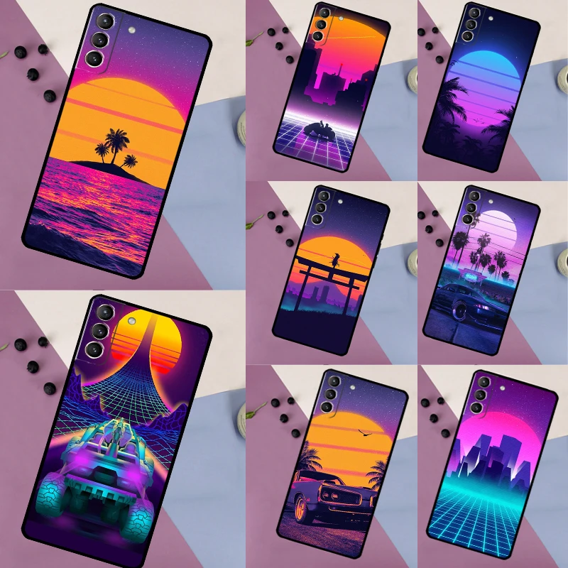 Synthwave 80's Retro Neon vaporwave Case For Samsung Galaxy S24 S22 S23 Ultra Note 20 S9 S10 Note 10 Plus S20 FE S21 FE Cover