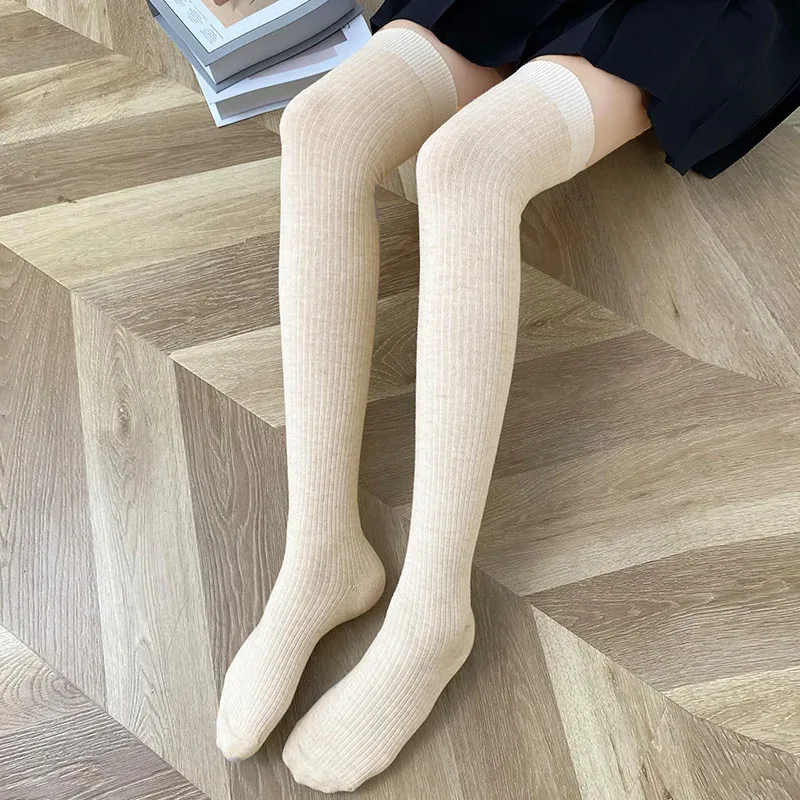 

1 Pair Wool Thigh-Length Stockings Women Knit Long Socks Cotton Ribbed Winter Warm Home High Soft Christmas Gift