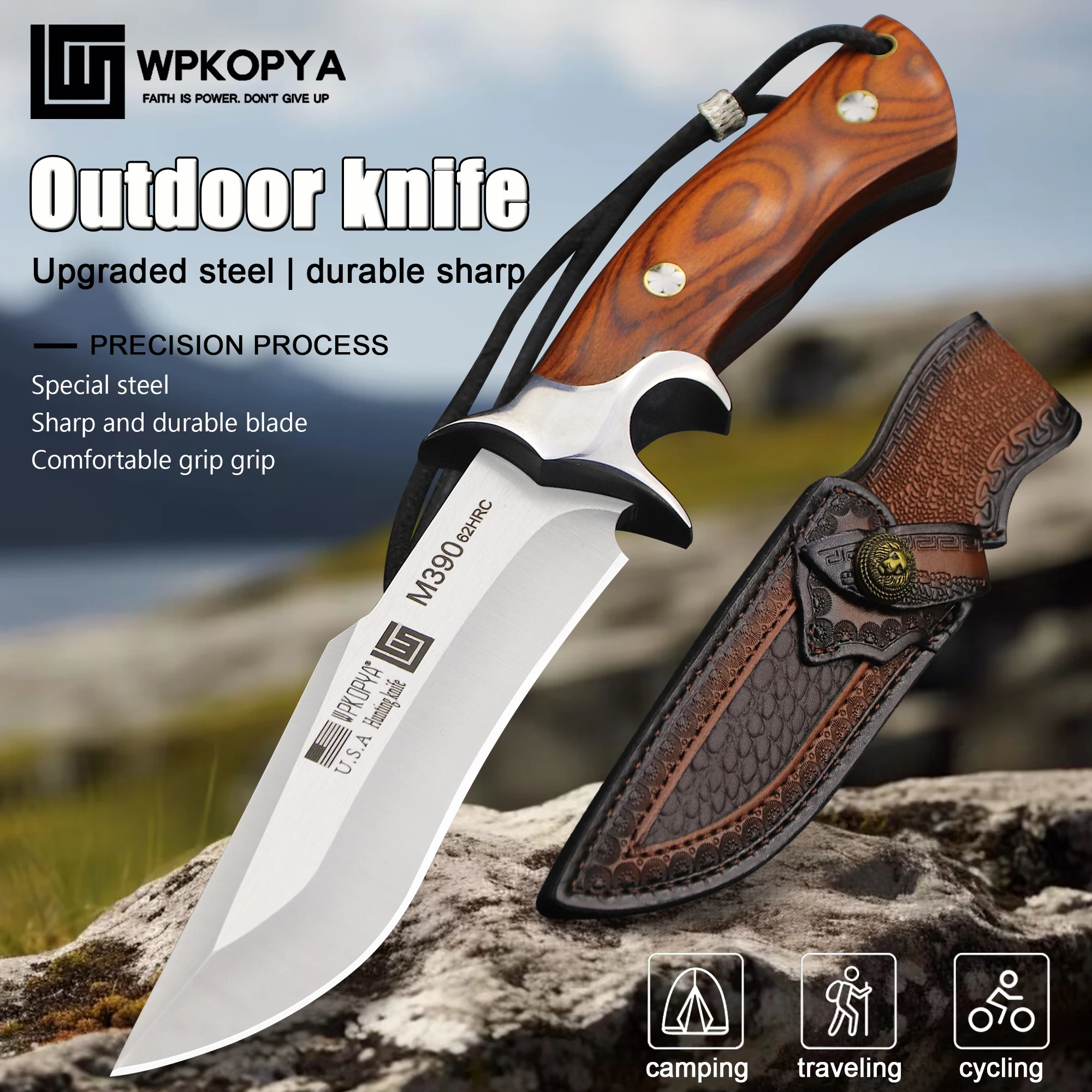 

WPKOPYA440C Fixed Blade Hunting Knife + Sheath, Jungle camping straight knifes, Outdoor survival to, camping EDC knife