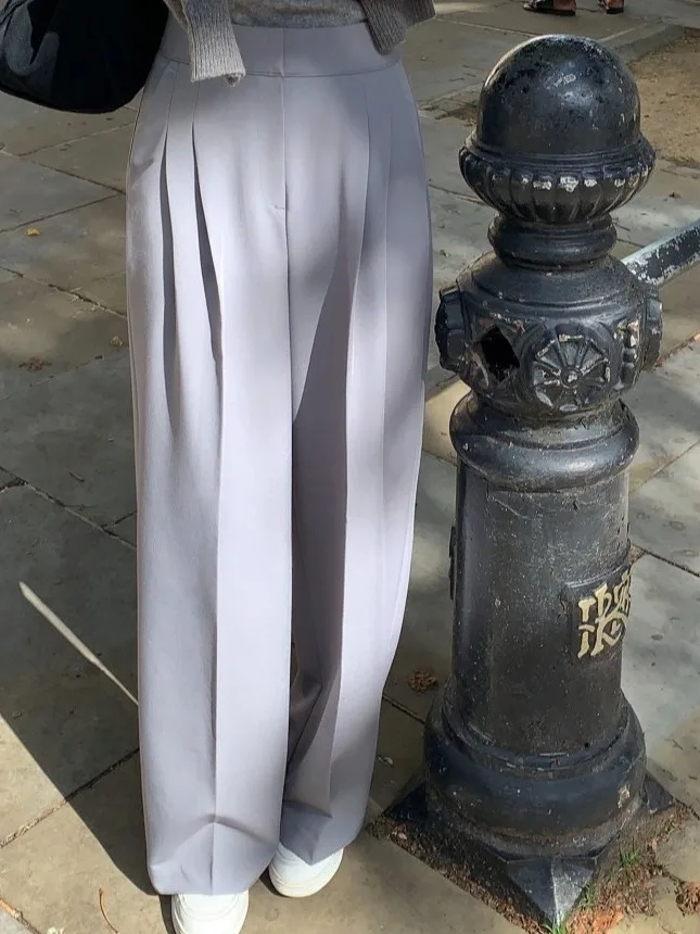 

Loose Casual Pants Women's Unique Design Sense Pleated High Waist Drapey Wide Leg Versatile Suit Long Pants Korean Sle