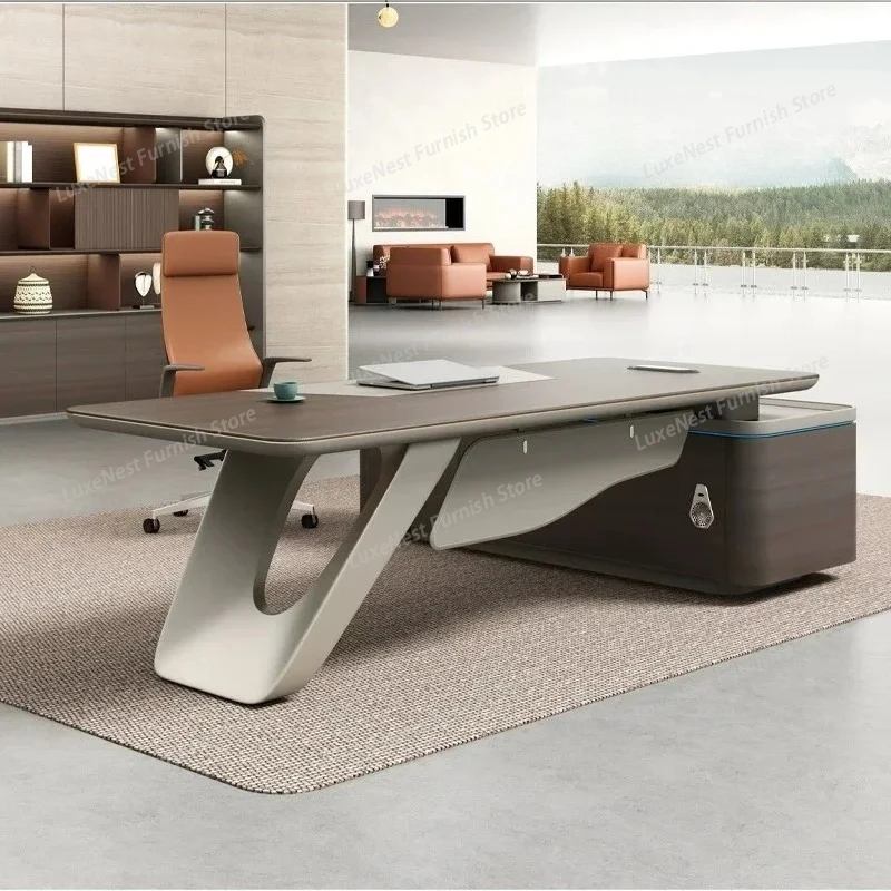 

Light Luxury Boss Table Modern European Executive Right Cabinet Gaming Desk Standing Designer Storage Bureau Meuble Furniture