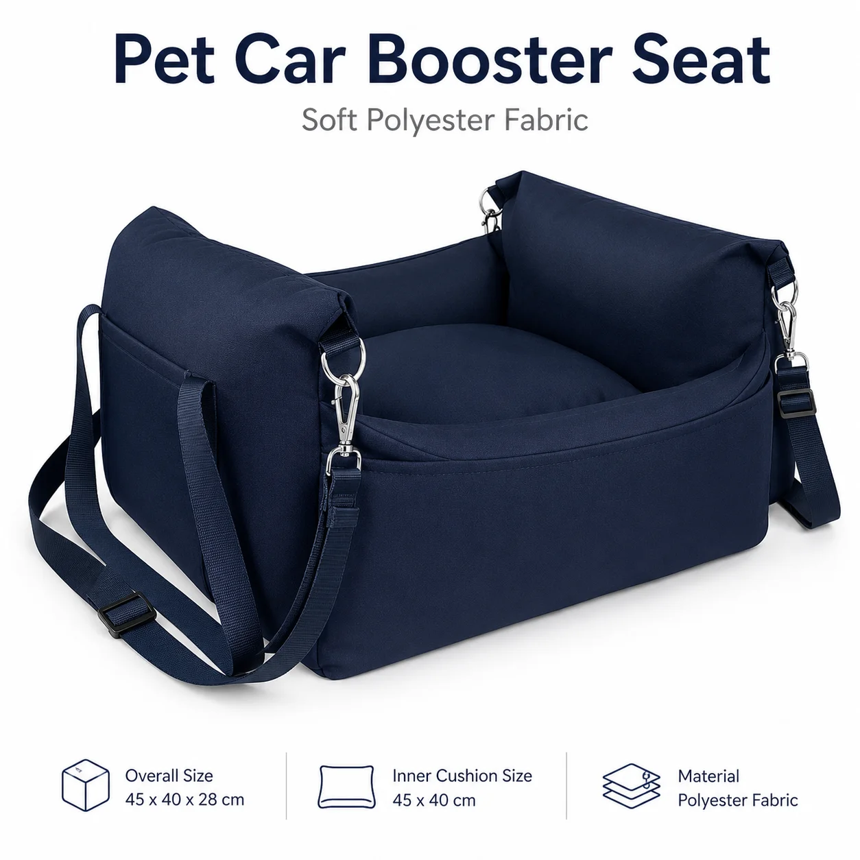 pet-car-booster-seat-for-small-dogs-dark-blue-polyester-fabric-removable-cushion-safety-straps-cozy-travel-bed