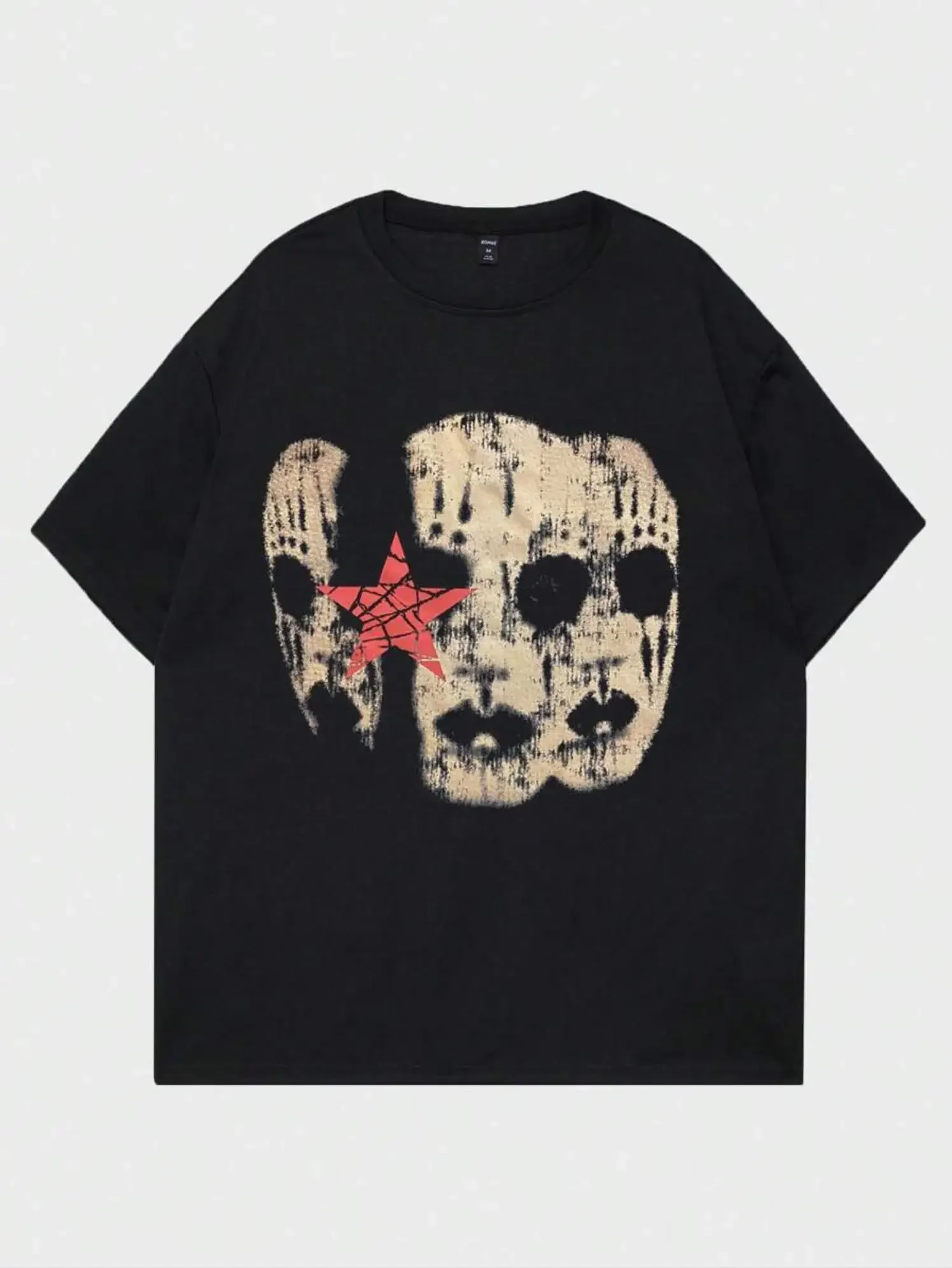 

Facial and star printed new men's T-shirt short sved 2024 summer new men's loose casual style T-shirt short sved top