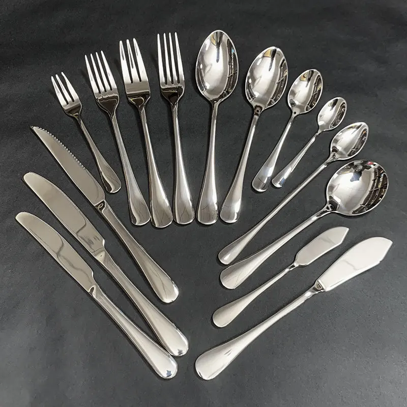 Satinless Steel Round Handle Cutlery Tableware Sets Western Food Dinning Spoon Fork and Knife Full Set Kitchen Accessories