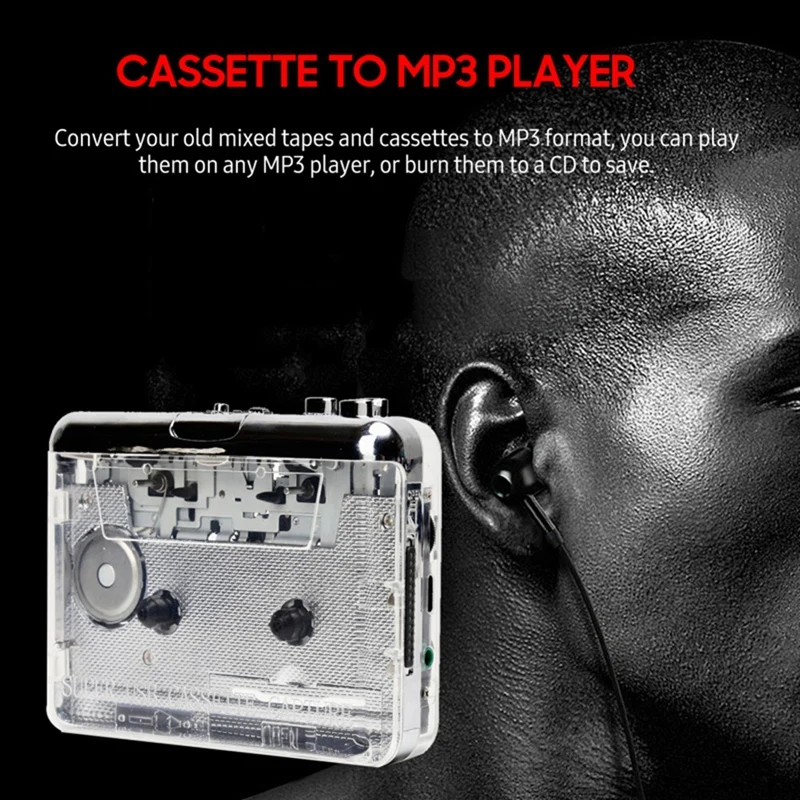 USB Cassette To MP3 Converter, Portable Walkman Tape Player For PC, Laptop, Compatible With Vista, Includes Headphones