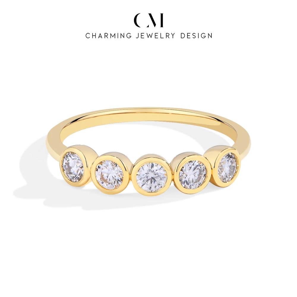 CHARMING Classic Casual Bubble Style Round Cut Moissanite Ring S925Silver for Women Jewelry Birthday Gift Anniversary Engagement