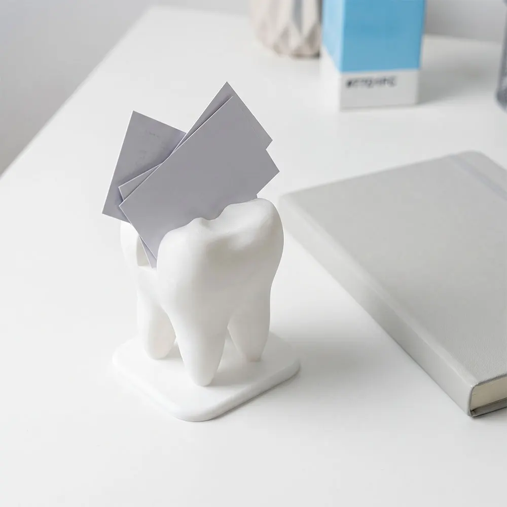 White Tooth Business Card Holder Desk Organizer Dental Clinic Office Desktop Display Ornament for Dentist Gift Ornaments