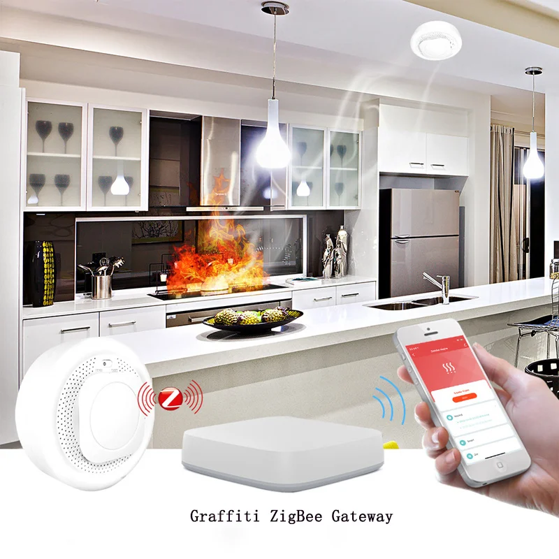 Independent Combustible Gas Detecto Kitchen Fire Detection Tuya ZigBee Remote Guard Alarm Wireless Smoke Sensor App Control