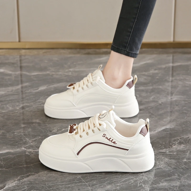 

Womens Smile Platform Sneakers 5cm Thick Sole Breathable Knit Upper Comfortable Walking Shoes Non Slip Fashion Athletic Footwear