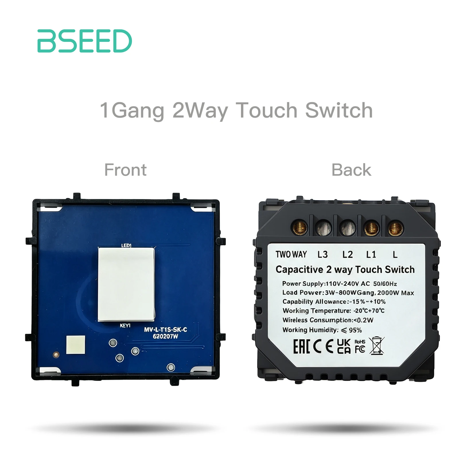 Bseed Die Basis des Touch-Schalters 1/2/3 Gang 1/2Wege Lichtschalter ohne Glasscheibe EU-Standard-Dimmerschalter DTY-Funktionsteil