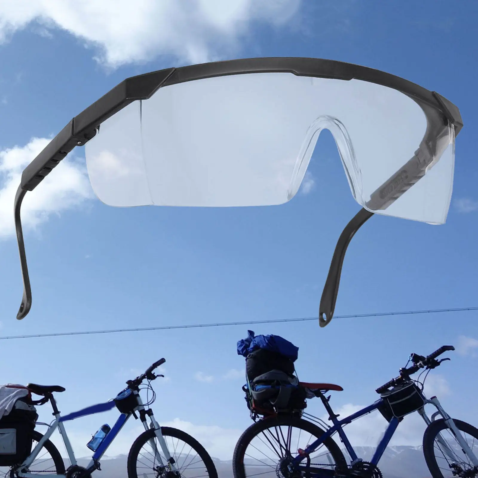 Lunettes de protection pour PC, monture noire, verres blancs, haute résistance aux chocs, protection contre la poussière et le vent, idéales pour le vélo et le cyclisme.