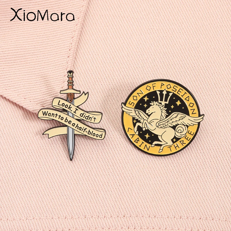 Camp Half-blood Logo Enamel Pin Look I Didn't Want To Be a Half-Blood Percy’s Sword Fantasy Movie Brooches Lapel Badge Jewelry