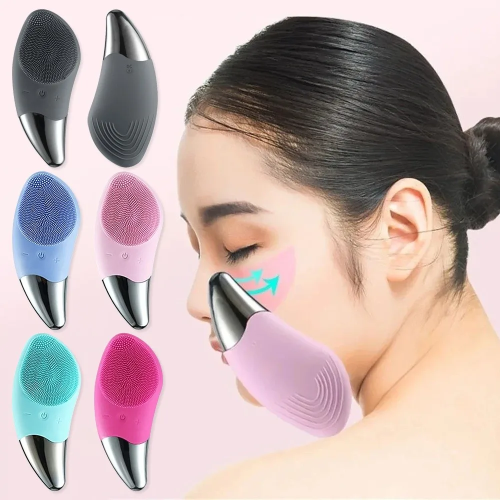 Silicone USB Electric Face Brush​​ ​​Waterproof​​ Rechargeable​​ ​​Sonic Facial Cleanser​​ ​​Soft Bristles​​ Oval