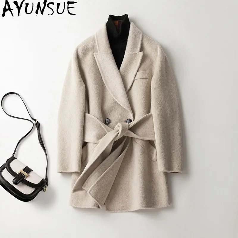 

AYUNSUE 90% Wool Jackets for Women 2023 Fall Winter High Quality Double-sided Alpaca Wool Coat Korean Slim Outerwears Abrigos