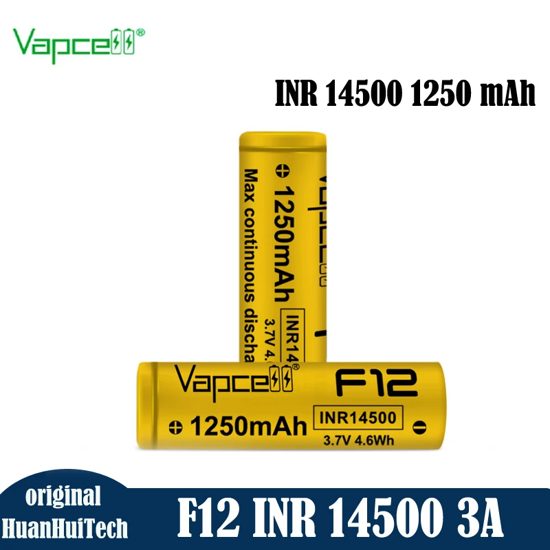 Origina Vapcell F12 14500 Rechargeable Lithium Battery INR 14500 1250mAh 3A 3.7V Capacity Batteries For Flashlight Toys