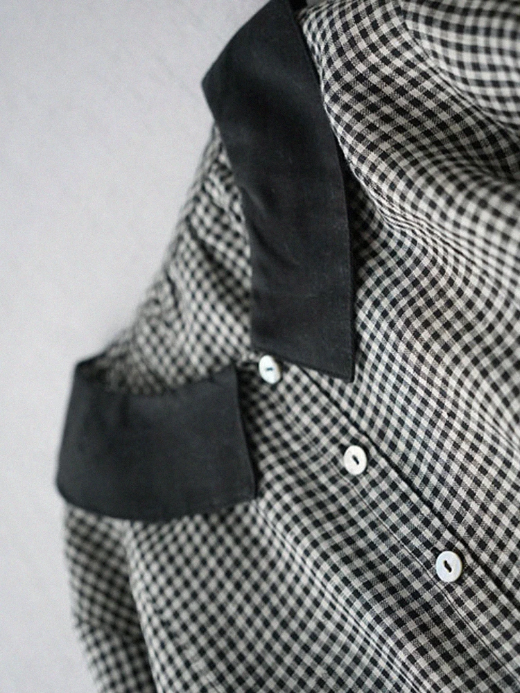 

Японская клетчатая хлопково-льняная юбка Dr Loose Seven Sve миди трапециевидной формы с силуэтом для поездок на работу и одной пуговице