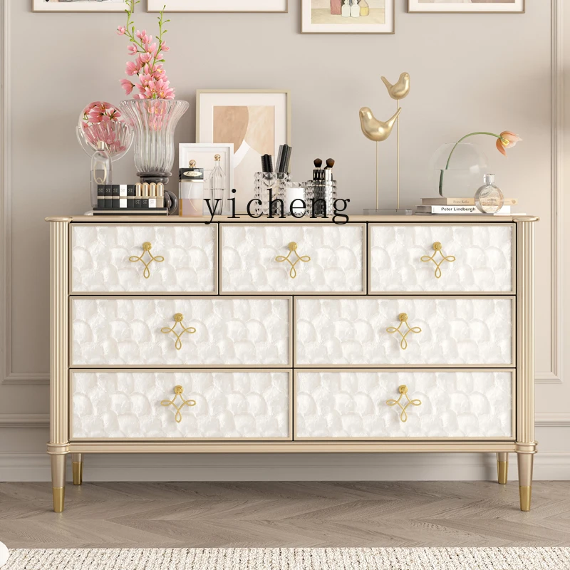 

ZK Solid Wood Shell Chest of Drawers Bedroom Five-Drawer Storage Cabinet American Luxury Bedside Storage Drawer Organizer Chest