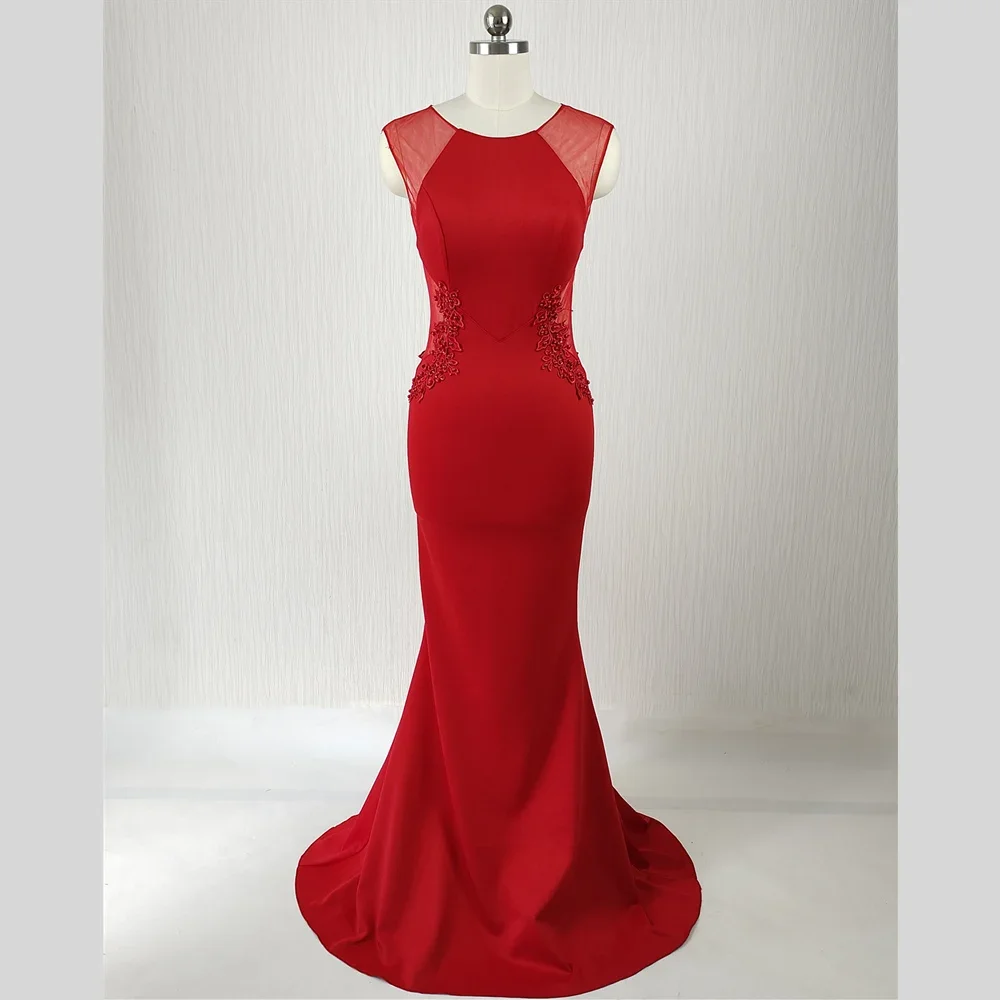 Robe de Soirée Personnalisée avec Perles Rouges Vin, Col Rond, en Fibre de Sirène, Longueur au Sol, Trompent, pour Femme, C188