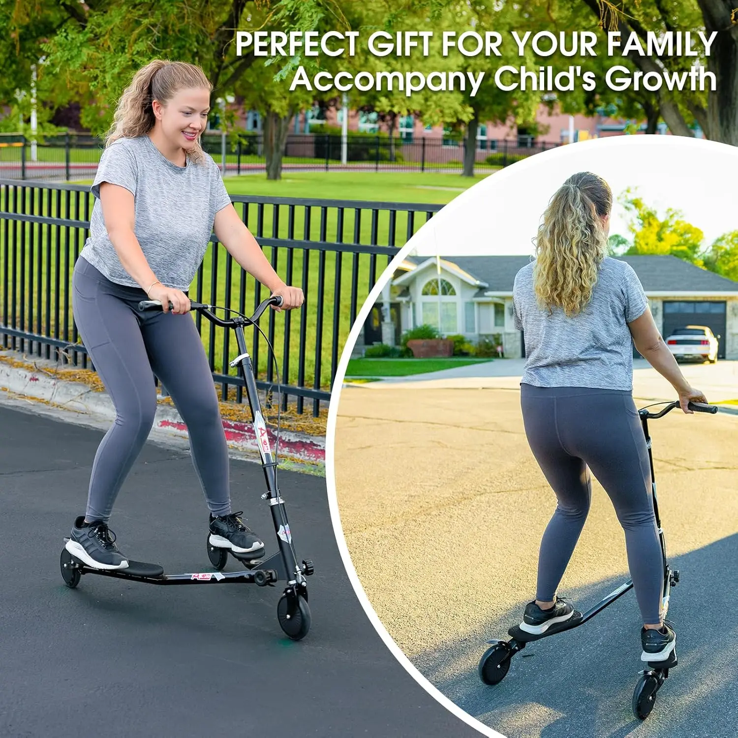 Patinete Swing Wiggle, patinete plegable a la deriva de 3 ruedas con altura ajustable de 4 niveles/plegable para niños/mujeres/hombres de 6 años y más