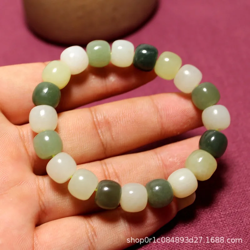 

Hetian Jade Qinghai Mountain Material Multi-Gem Old Style Bead 10Mm Unisex Bracelet