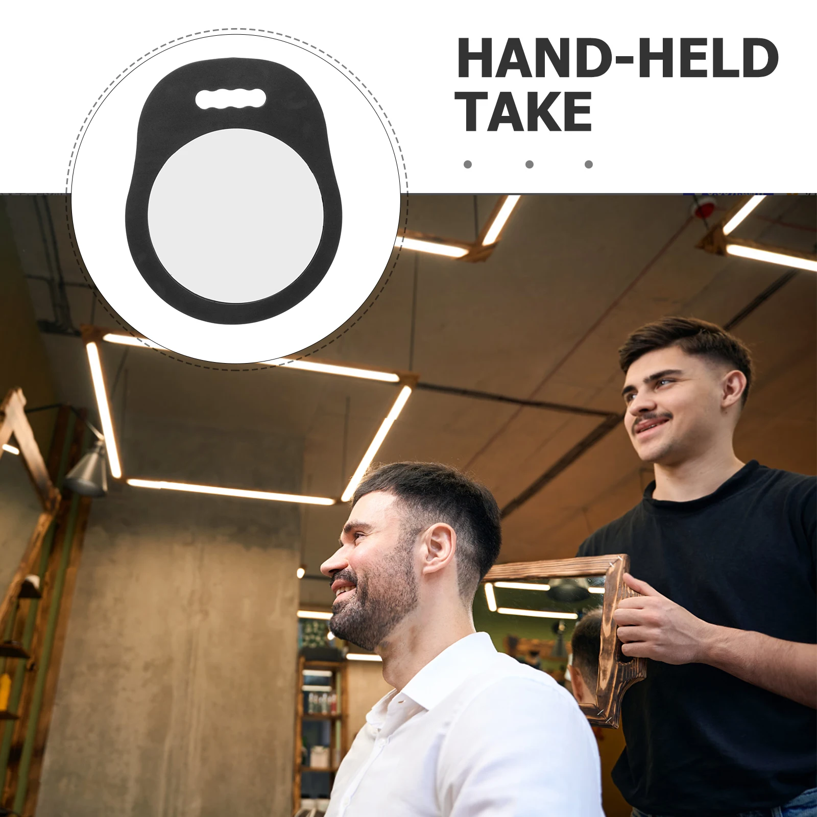 Círculo espelho de mão grande barbeiro bling lidar com pendurado led espelho dobrável viagem salão beleza corte cabelo vista traseira inquebrável