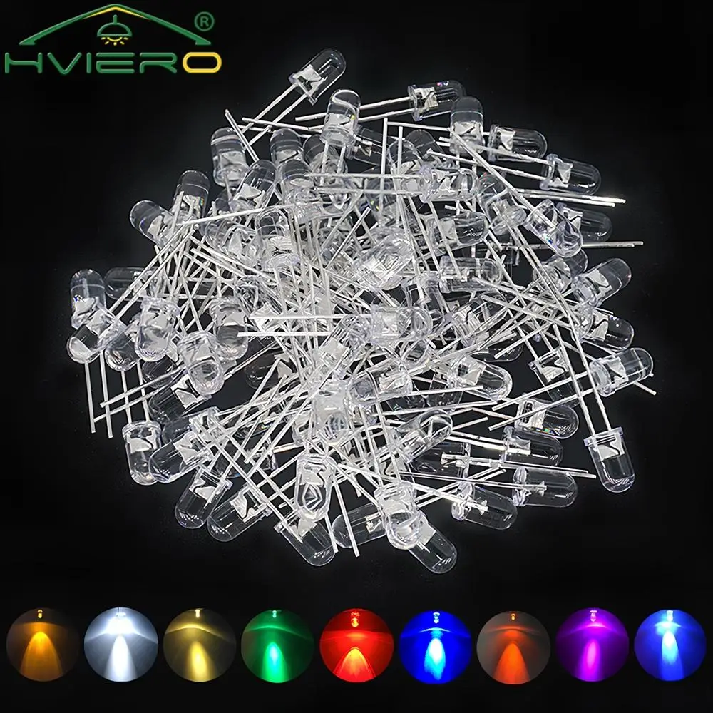 1000pcs F5 5mm Round White Red Green Blue Yellow Water Clear Led Super Bright Ligte Emitting Diodes 6000-6500k Lamp Bulb