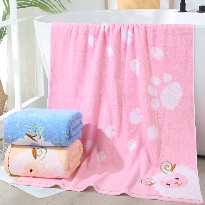 Pure Cotton Bath Towel Little Lamb Design Durable for Couples Highly Absorbent Lint-Free for Bathing