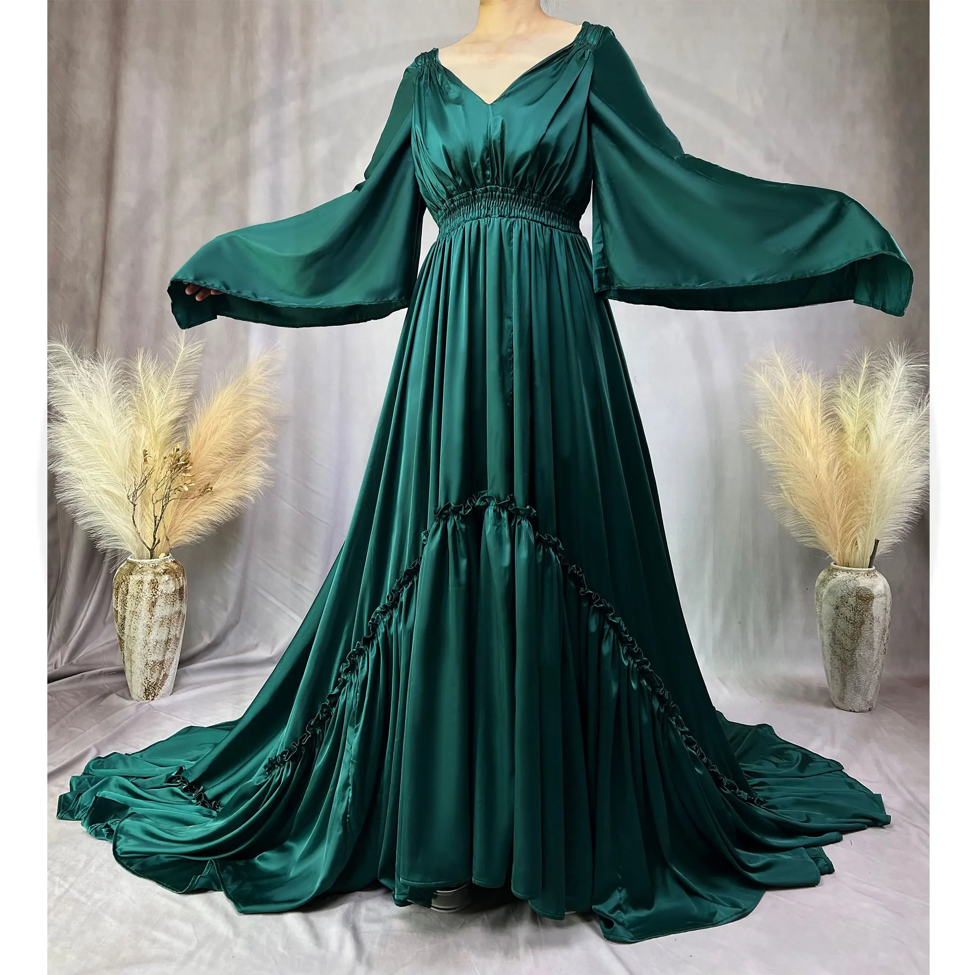 Don&Judy Maternity Dress Photography Props Silk-like Long Sleeve Pregnancy Women Wedding Party Evening Gowns Photo Shooting Maxi