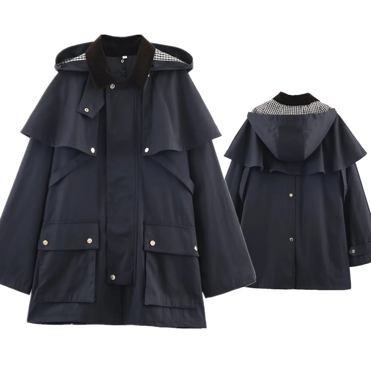 

Dave&Di осенне-зимнее пальто женский темно-синий плащ куртка скандинавский минималистичный плащ с капюшоном стильное женское пальто