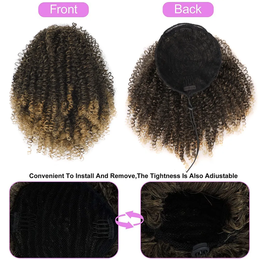 Alororo Drawstring Puff Ponytail Afro Kinky Curly Hair Extension Synthetic Clip in Pony Tail African Hairpiece For Black Women