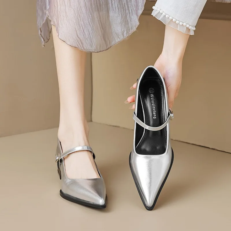 

Retro Style Women Mary Jane Shoes New Fashion Pointed Toe Thick Heel Ladies Single Shoes Comfortate Office Pumps Footwear