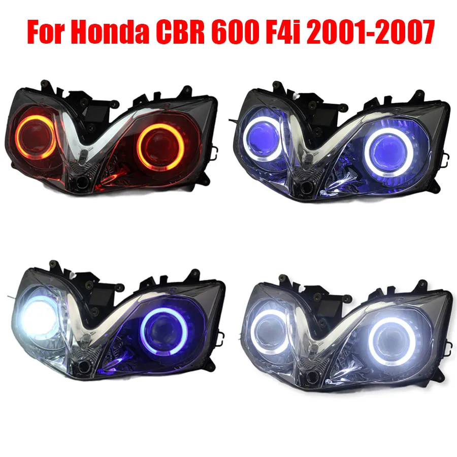 Motorcycle Custom Angel Eyes LED Headlight Assembly HID Projector Bi-Xenon Head Light Lamp For Honda CBR 600 CBR600 F4i 2001-07