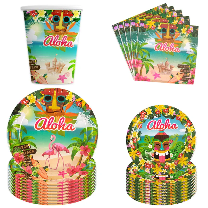 Гавайская вечеринка, одноразовая посуда, тропический Алоха, декор для вечеринки, цветы, фламинго, бумажная тарелка, чашка, салфетка, декор для свадьбы, дня рождения