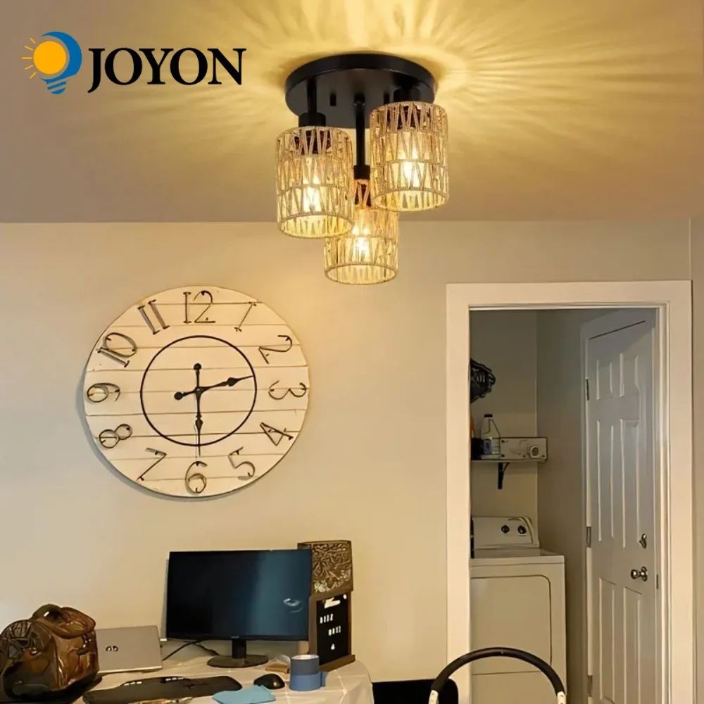 

JOYON Потолочный светильник из ротанга, люстра, подвесной светильник E27, светильник ручной работы, плетение, домашний декор для гостиной, потолочный подвесной светильник