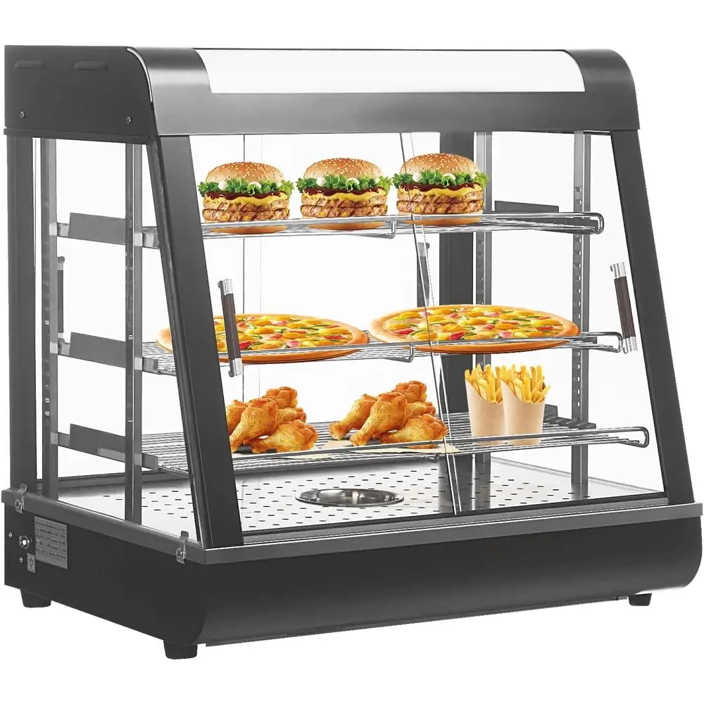26'' Warmer Display Hot Food Countertop Case Commercial Buffet Restaurant Heated Cabinet 3 Tier Food Showcase for Catering Pizza