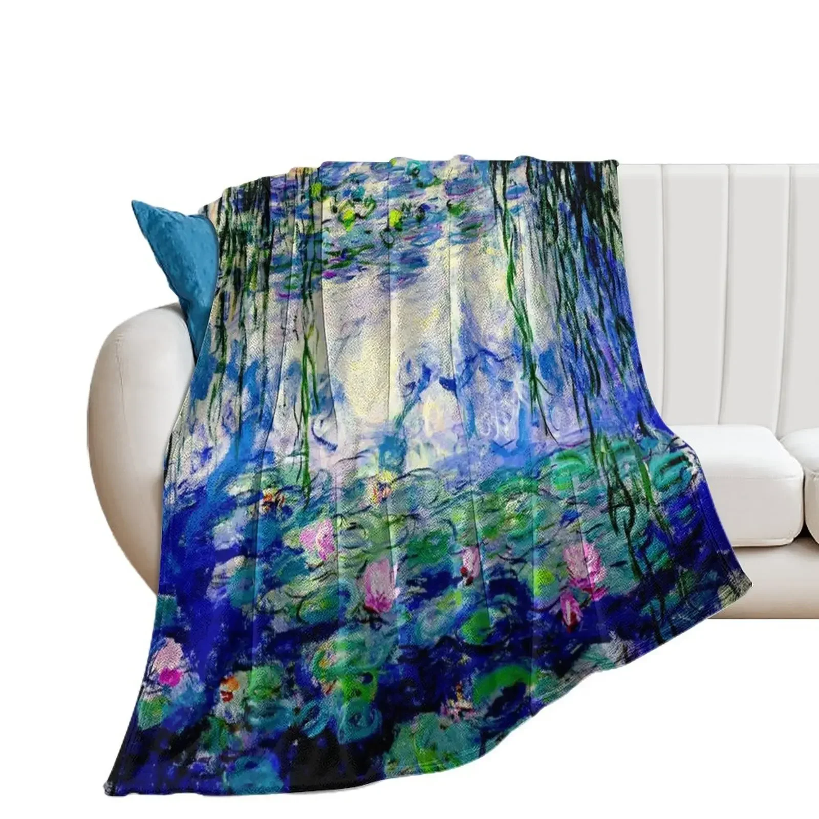 Claude Monet Water Lilies Landscape of Water and Reflection Throw Blanket Hair Personalized Gift Bed covers Hairys Blankets