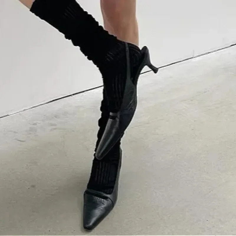 أشار تو هريرة الكعوب أحذية النساء الصنادل Slingback مثير 2025 الاتجاه فستان حفلة مضخات الضحلة الجلود العلامة التجارية Sandalias Mujer #5