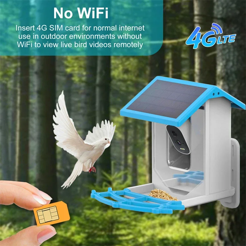 Imagem -02 - Alimentador Inteligente para Pássaros com Câmera Alimentador Conectado Wifi Visão Noturna Solar de Baixa Potência Ip66 Impermeável 2.4g 2.4k