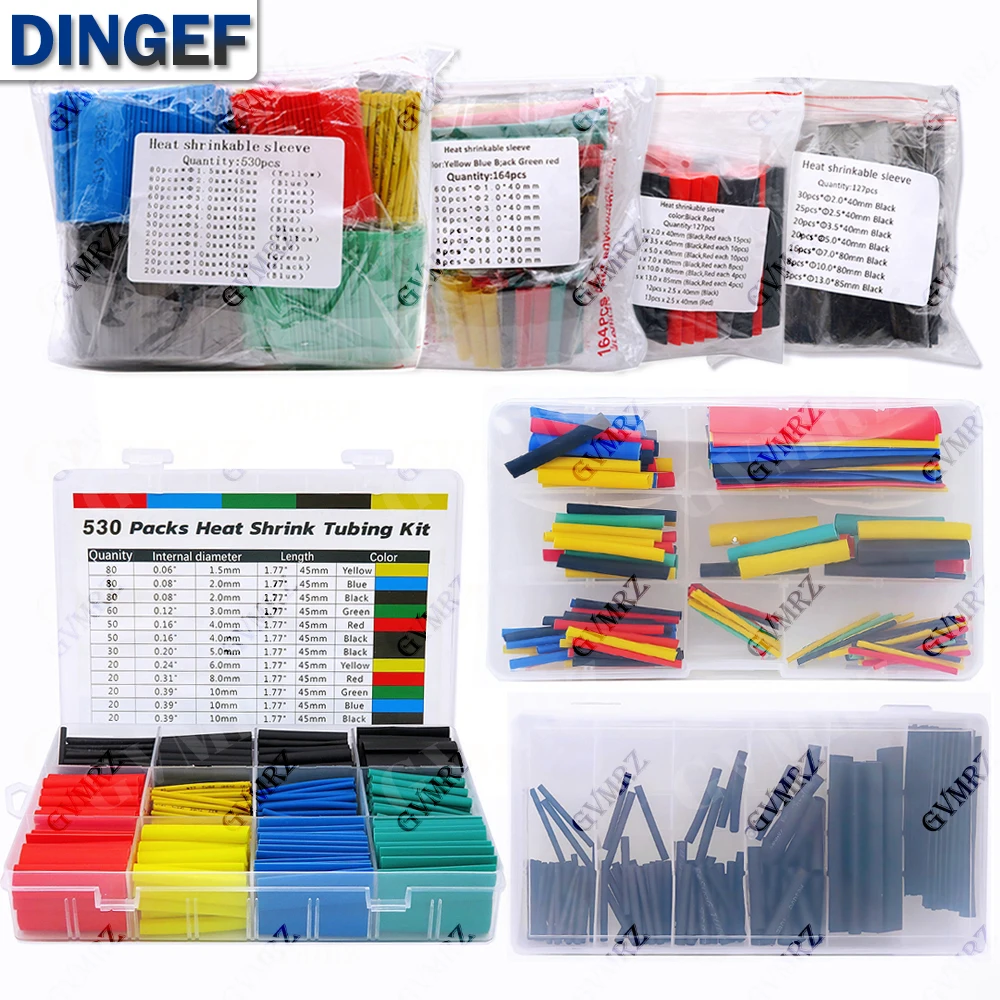 328PCS 164-560pcs Heat Shrink Tube Tubing Insulation Shrinkable Tube Assortment Electronic Polyolefin Wire Cable Sleeve Kit