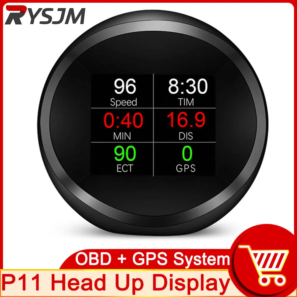 

P11 Auto HUD Head Up Display Car Speedometer Turbo Boost Temp Eletronicos Gauge Code Reader Car Projetor OBD + GPS Dual System