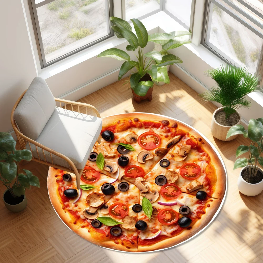 Interesting Pizza Designs Round Rug Living Room Sofa Rug Bedroom Bedside Rug Coffee Table Floor Mat Door Mat Creative Home Decor
