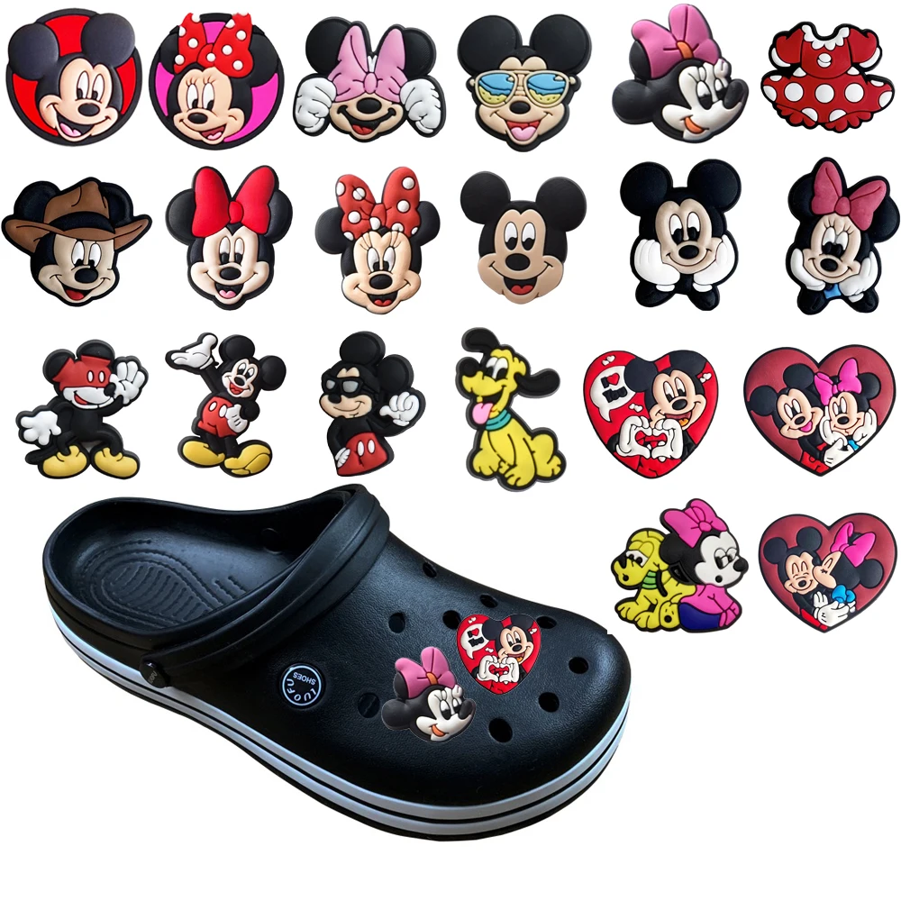 

Disney 1pcs Cute Mickey and Minne PVC Shoe Charms Cartoon Garden Sandals Accessories for Clogs Buckle Decorate Girl Kids Gift