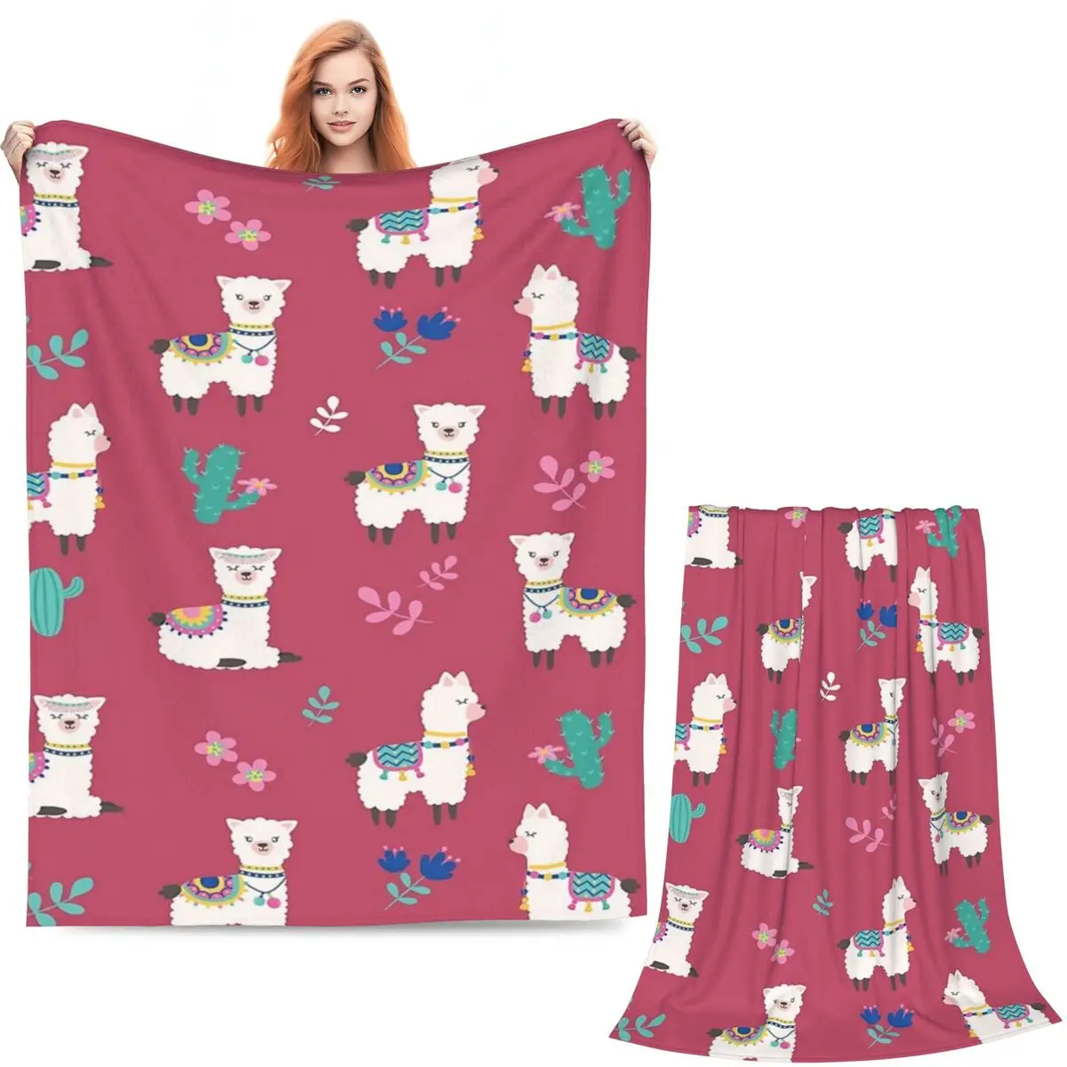 Llama Alpaca Animal Blanket Soft Warm Flannel Throw Blanket Cover for Bed Living room Picnic Travel Home Sofa