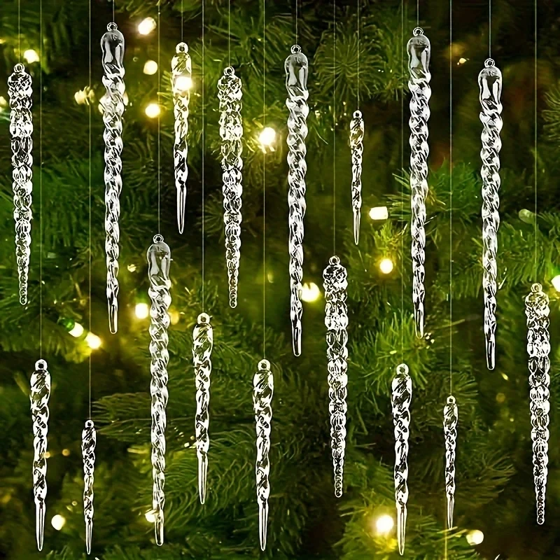 12 stücke Kristall Klar Weihnachten Baum Ornamente Eiszapfen Dekorationen Für Urlaub & Winter Party Decor 2025 Neue Jahr Hause Dekorationen